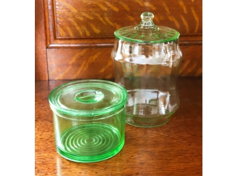 (2) DEPRESSION GLASS CONTAINERS