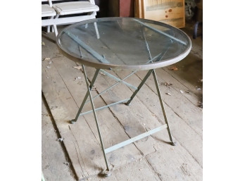 FOLDING GLASS TOP PATIO TABLE / WROUGHT IRON BASE