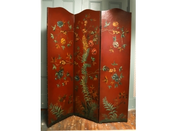 (3) PANELED SCREEN HAND PAINTED with FLORAL SPRAYS