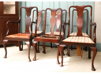 SET OF (6) MAHOGANY QUEEN ANNE STYLE CHAIRS