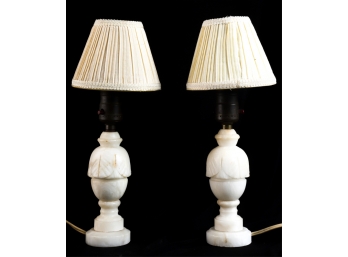 ADORABLE PAIR OF CARVED ALABASTER TABLE LAMPS