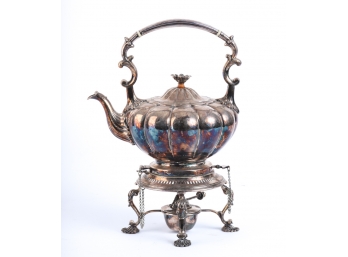 ENGLISH SILVER PLATED KETTLE ON STAND with BURNER