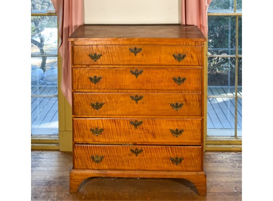 TIGER MAPLE NEW ENGLAND COUNTRY CHIPPENDALE CHEST