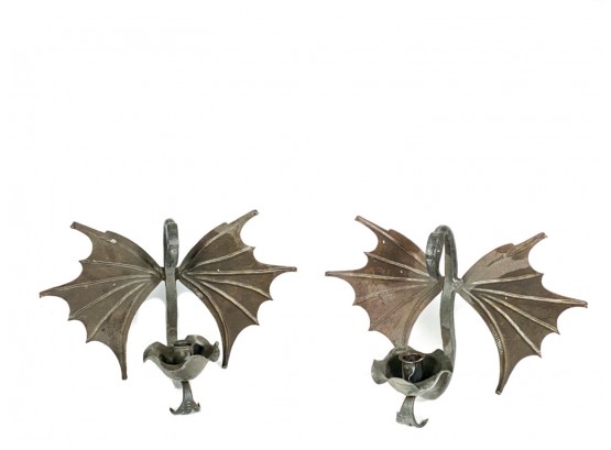 EXCEPTIONAL WROUGHT IRON DRAGON SCONCES