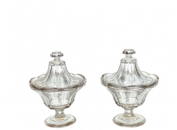 PAIR OF CLEAR FLINT GLASS COVERED DISHES