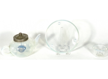 FRY GLASS TEAPOT, BOWL AND UNDERPLATE