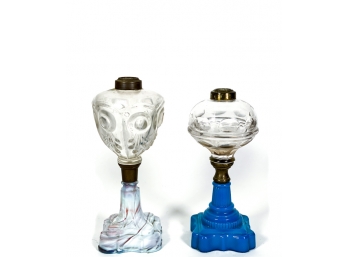 (2) SANDWICH GLASS LAMP FONTS