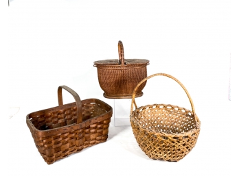 (3) WOVEN BASKETS INCLUDING SHAKER