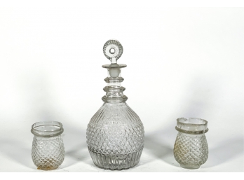 (3) SANDWICH GLASS THREE RING DECANTERS
