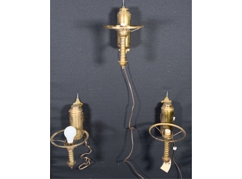 (3) SET OF WALL MOUNT BRASS VICTORIAN LAMPS