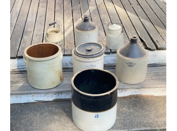 (7) GROUPING OF ANTIQUE STONEWARE