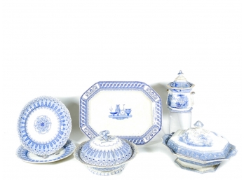 (6) GROUPING, BLUE AND WHITE ENGLISH STAFFORDSHIRE