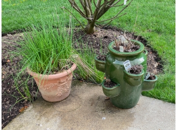 MULTI STEPPED CERAMIC PLANTER & ANOTHER