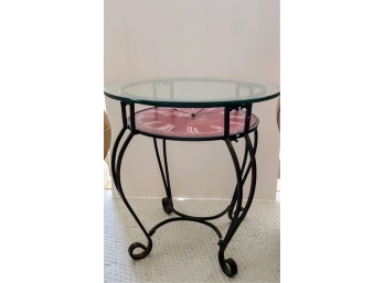 DECORATIVE GLASS TOP STAND WITH CLOCK FACE INSERT