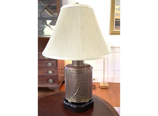 20TH C LAQUARED BRASS ASIAN INFLUENCE TABLE LAMP