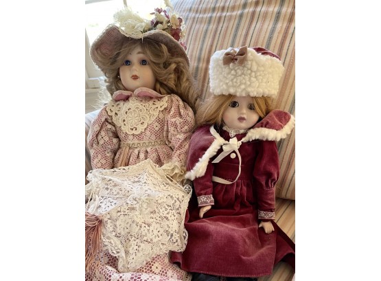 (2) MUSICAL BISQUE HEAD COLLECTOR DOLLS
