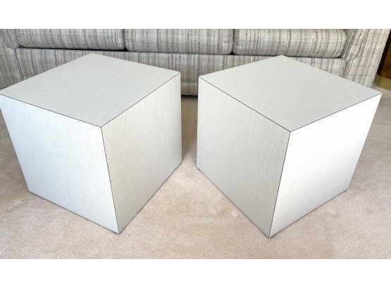 PAIR LAMINATED 16' CUBE STANDS OR END TABLES