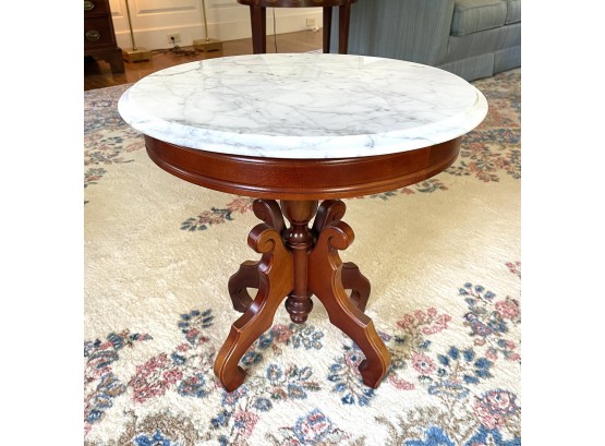 20TH C OVAL/ALMOST ROUND MARBLE TOP END TABLE