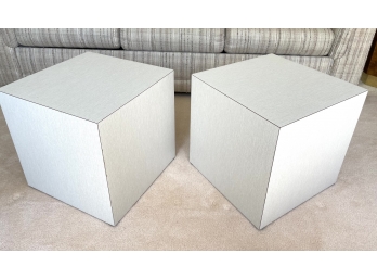 PAIR LAMINATED 16' CUBE STANDS OR END TABLES