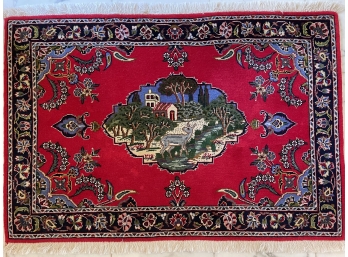 LATE 20TH C SCENIC ORIENTAL SCATTER RUG