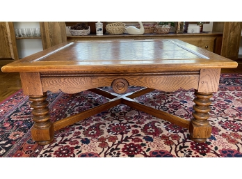 LATE 20TH C OAK PARQUETRY TOP COFFEE TABLE