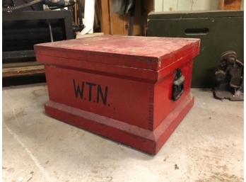 SMALL RED PAINTED TOOL CHEST W/ MOTOR PARTS