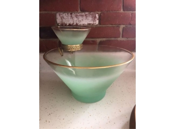 GREEN FROSTED W/ GILT GLASS SERVING BOWLS