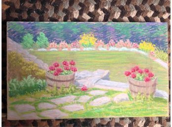 UNSIGNED W.C. NOWELL GARDEN PASTEL ON PAPER
