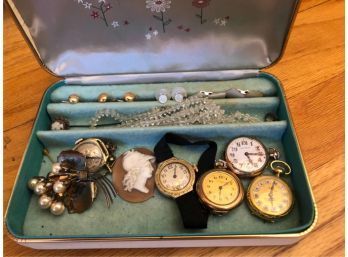 LOT JEWELRY INCLUDING (5) WATCHES ETC.