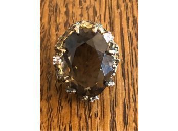 LARGE STERLING RING W/ (3) SMALL DIAMONDS .49 OZT
