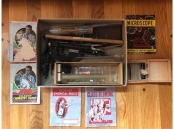 VINTAGE CHILD'S SCIENCE KIT AND RELATED BOOKS