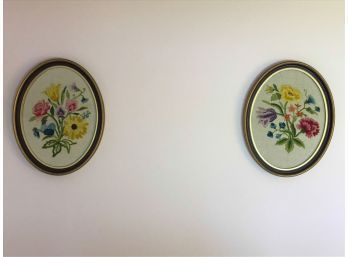 (2) FLORAL OVAL SHAPED NEEDLE POINT WORKS