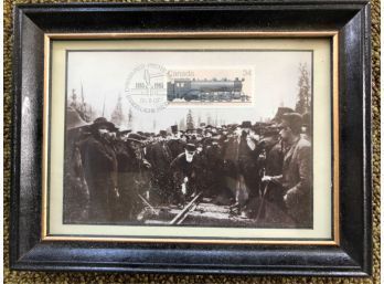 FRAMED RAILWAY POSTCARD WITH CANADIAN STAMP
