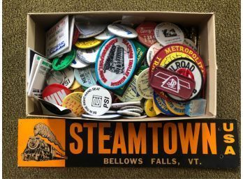 LARGE LOT RAILWAY/MUSEUM PATCHES/PINS W/ A SIGN