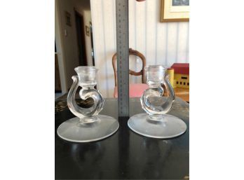 PAIR OF GLASS CANDLESTICK HOLDERS