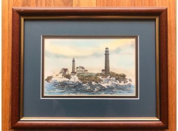 TOM TRACY HAND PAINTED WATER COLOR PRINT THACHER ISLAND
