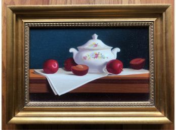 W.C. NOWELL OIL ON BOARD PLUMS WITH SUGAR