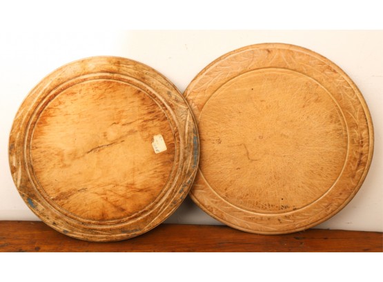 (2) TURNED & CARVED MAPLE BREAD BOARDS