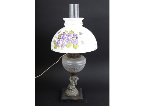 FIGURAL TABLE LAMP with CHERUB and GLASS FONT