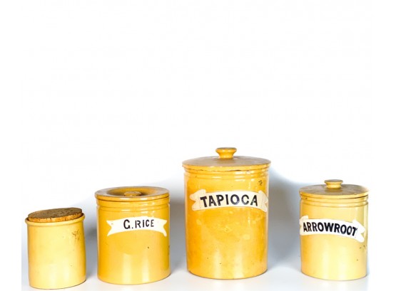(4) YELLOWWARE CANNISTERS