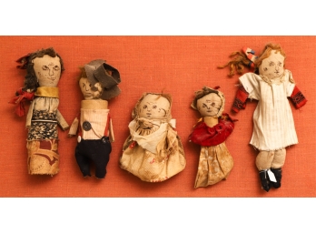 (4) FOLKY STUFFED CLOTH DOLLS MOUNTED to a FRAME