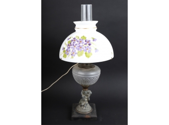 FIGURAL TABLE LAMP with CHERUB and GLASS FONT