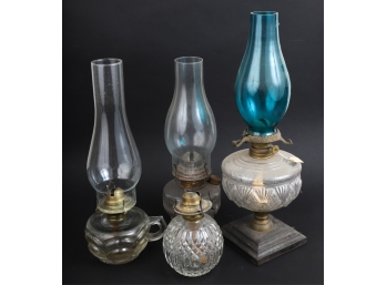 (4) GLASS KEROSENE LAMPS
