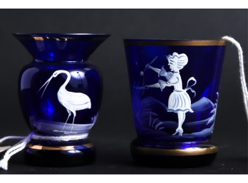 (2) MARY GREGORY COBALT GLASS CUPS