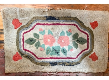 (2) HOOKED RUGS with FLORAL / HOUSE & CHICK MOTIF