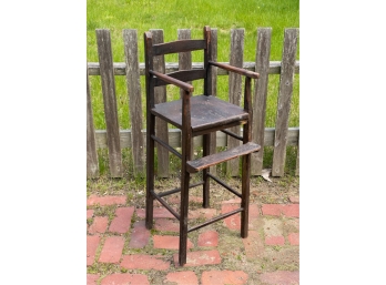 HIGHCHAIR IN BROWN PAINT with PLANK SEAT