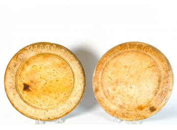 (2) ROUND CARVED WOODEN BREAD BOARDS