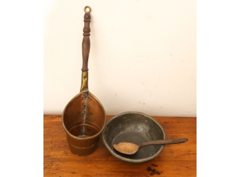 COPPER DIPPER, PEWTER BOWL and TREEN SPOON