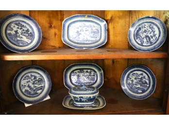 (11) PIECES OF BLUE AND WHITE CANTON CHINA