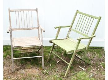 PAIR OF FOLDING ARMCHAIRS PROBABLY TEAK